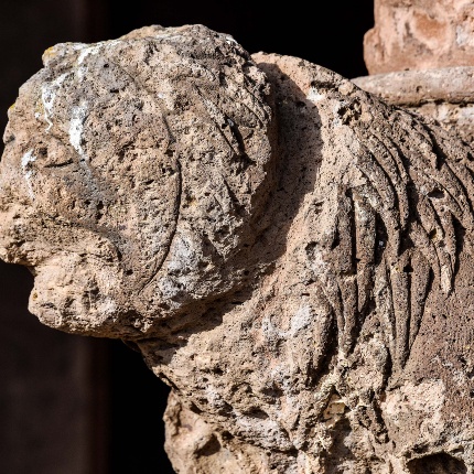 Particolare del leone stiloforo nell’atrio (foto Ivo Piras)