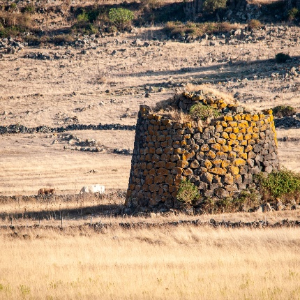 Veduta del nuraghe con i resti della camera a tholos del secondo piano nella parte superiore (foto Ivo Piras)