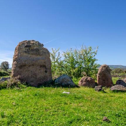 La stele centinata in basalto, molto erosa dagli agenti atmosferici (foto Giuseppe Lonis)